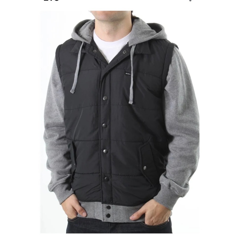 RVCA Puffer‎ Vest Hoodie Combo Black Gray Mens Size S